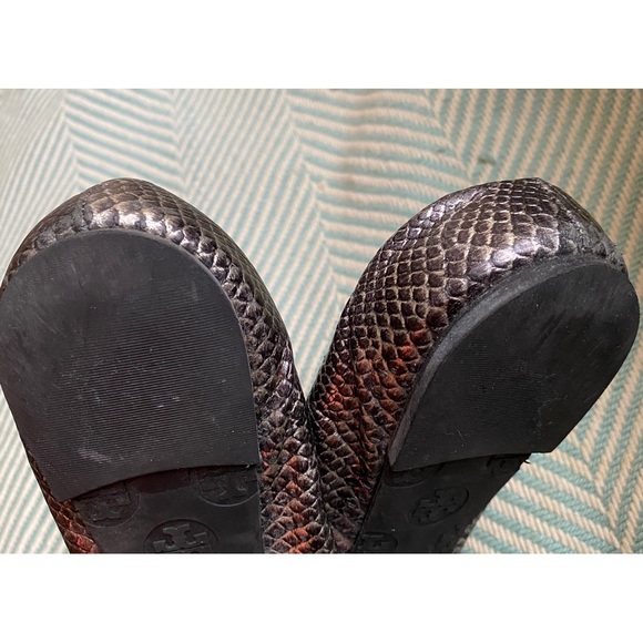 TORY BURCH Snakeskin Leather Logo Ballet Flats - Picture 6 of 13